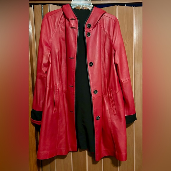 HiSO Red lamb’s leather/Nylon reversible Coat Size 10 - Picture 1 of 16